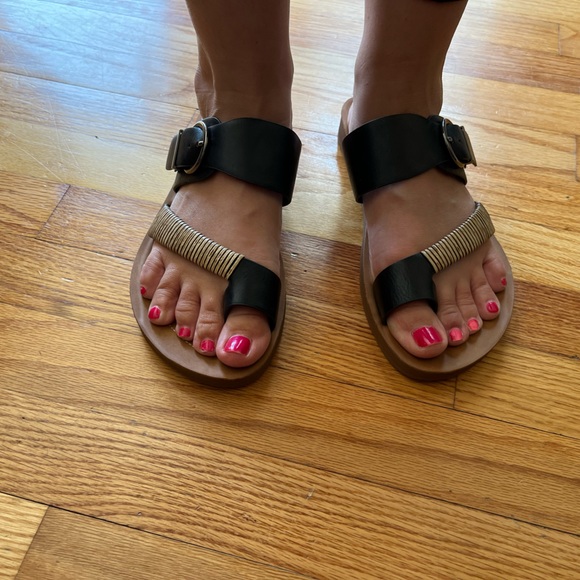 Cloudwalkers open-toe sandals with black leather buckle and raffia wood 8W wide - Picture 2 of 13